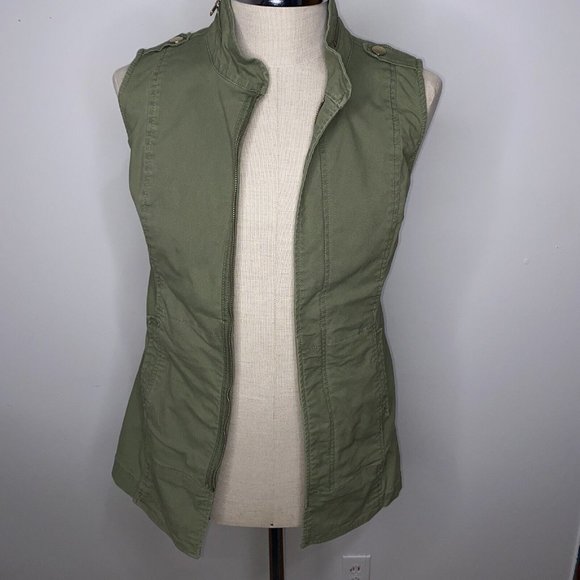 CAbi Jackets & Blazers - CAbi Womens Vest Green Army Cargo Utility Elastic Back Pockets Safari  Small